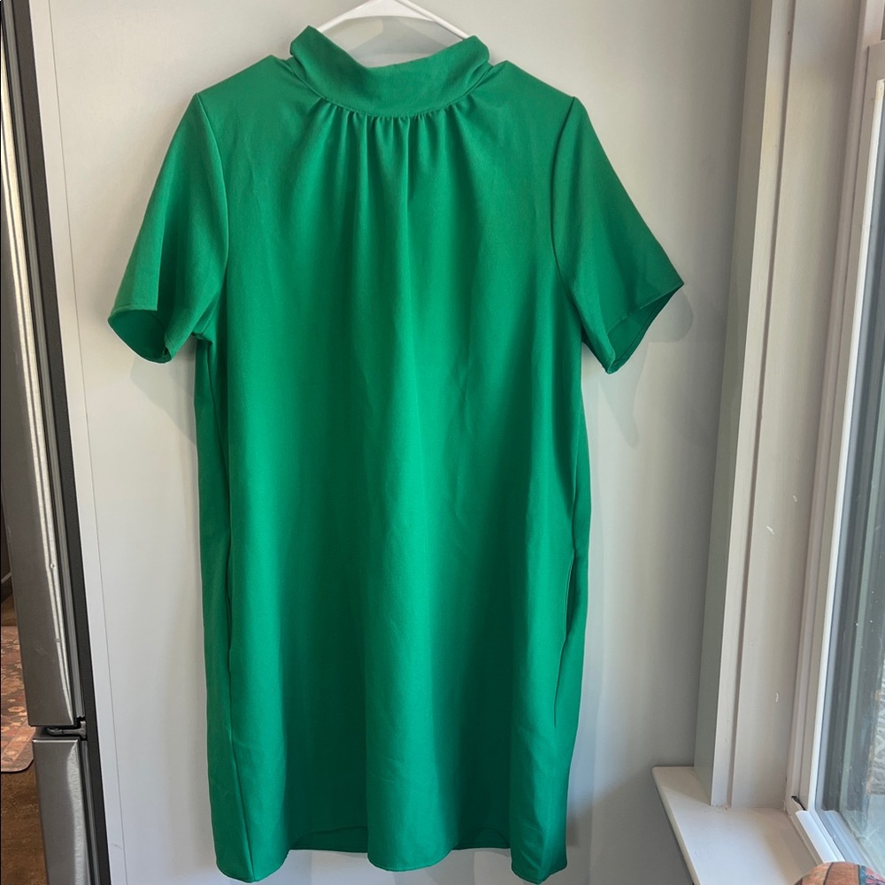 Green Mock Neck Green Dress